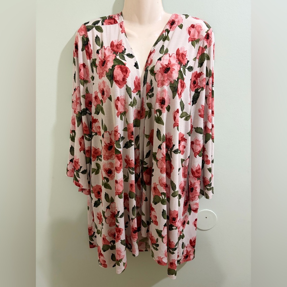 Honeyme Pink and Green Floral Wrap Open Front Size XXL